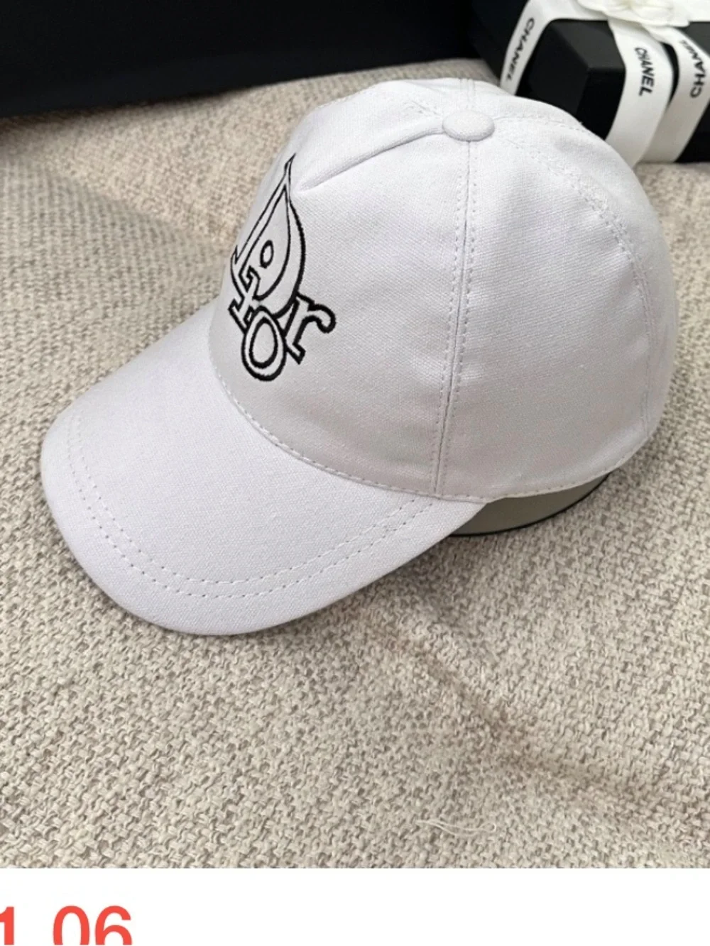 Dior. White Black Embroidered Name logo Baseball Hat Cap